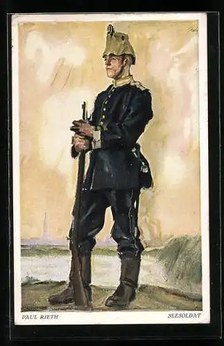 Künstler-AK Paul Rieth: Der schwarze Jäger in Uniform mit Gewehr