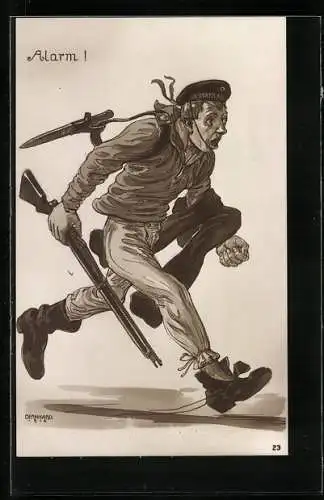 Künstler-AK Matrose mit Gewehr, Alarm!