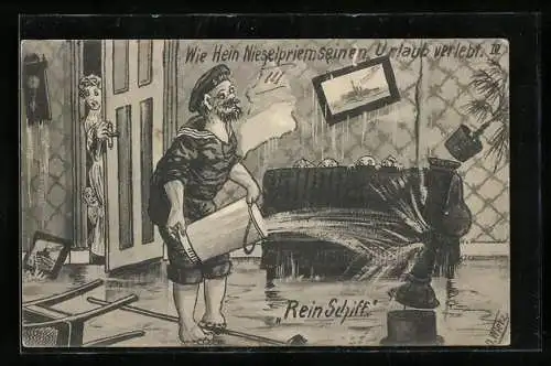 Künstler-AK sign. O. Wietz: Matrose mach daheim Reinschiff