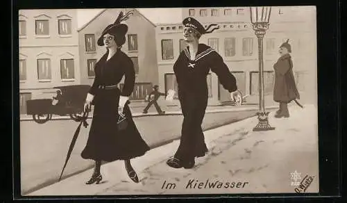 AK Matrose, Im Kielwasser, Matrose läuft einer hübschen Dame hinter her