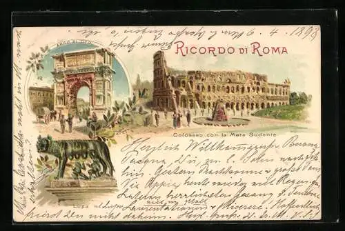 Lithographie Roma, Collosseo, Arco di Tito, Lupa