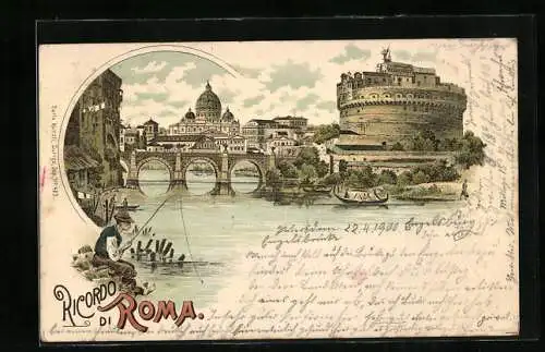 Lithographie Rom, Petersdom und Engelsburg