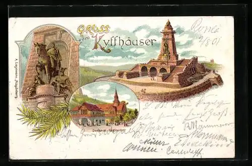 Lithographie Kyffhäuser / Kaiser Wilhelm Denkmal, Denkmal-Restaurant