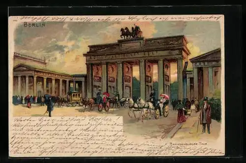 Lithographie Berlin, Strassenleben am Brandenburger Tor