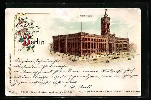 Lithographie Berlin, Rotes Rathaus