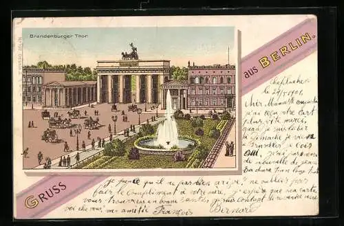 Lithographie Berlin, Brandenburger Tor mit Pariser Platz
