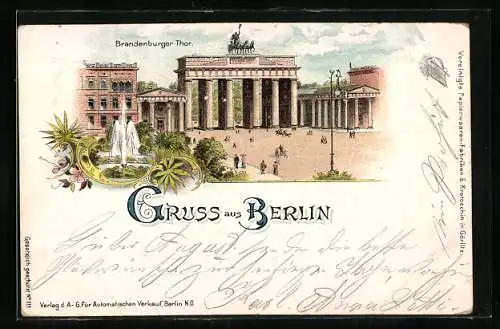 Lithographie Berlin, Totalansicht Brandenburger Thor