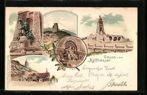 Lithographie Kyffhäuser / Kaiser Wilhelm Denkmal, Kyffhäuser, Denkmal, Barbarossa