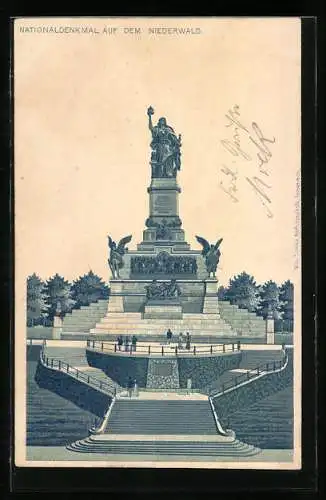 Lithographie Rüdesheim, Das Nationaldenkmal auf dem Niederwald