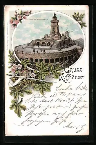 Lithographie Kyffhäuser, Kaiser-Wilhelm-Denkmal