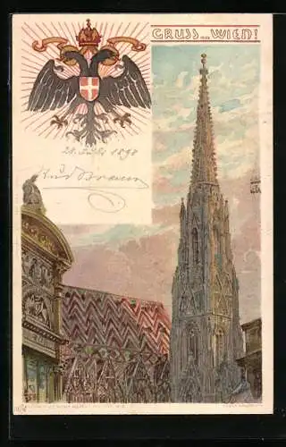 Lithographie Wien, Ansicht vom Stefansdom