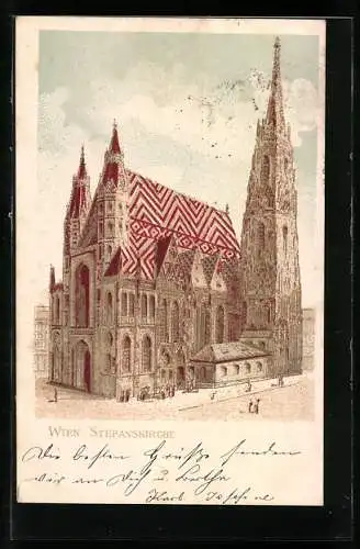 Lithographie Wien, Blick auf die Stefanskirche