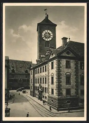 AK Regensburg, Rathaus vom Kohlenmarkt betrachtet