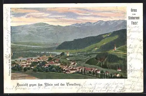 AK Thal, Panorama mit Steinernen Tisch, Rhein und Vorarlberg