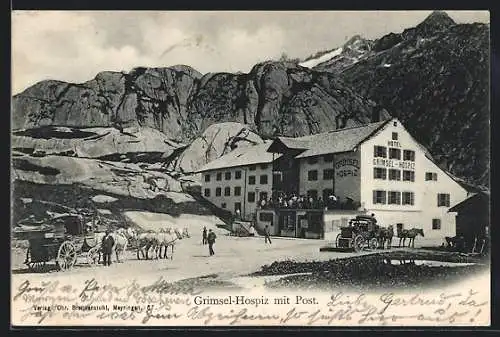 AK Grimsel, Hotel Hospiz mit Postkutsche