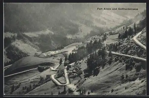 AK Fort Airolo, Gesamtansicht und Gotthardstrasse