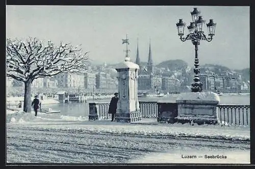 AK Luzern, Seebrücke im Schnee