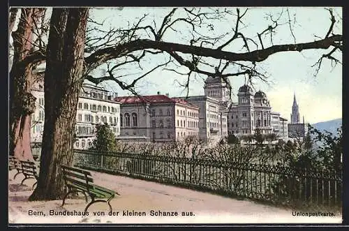 AK Bern, Bundeshaus von der kleinen Schanze aus