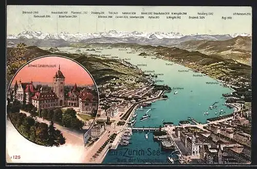 AK Zürich, Schweiz. Landesmuseum, Totalansicht mit Zürichsee