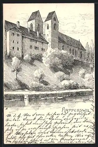 Künstler-AK Rapperswil, Blick auf das Schloss