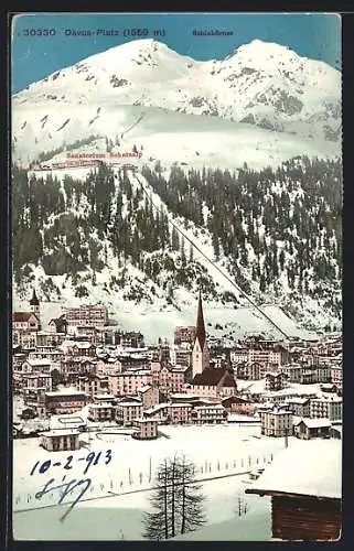AK Davos-Platz, Teilansicht mit Sanatorium Schatzalp, Schiahörner