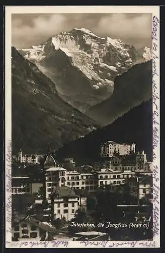 AK Interlaken, Teilansicht mit Jungfrau