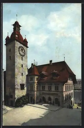 AK Luzern, Strassenpartie mit Rathaus