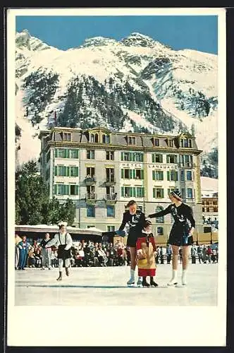AK Pontresina, Klaingutis Hotel Languard mit Eisläufern