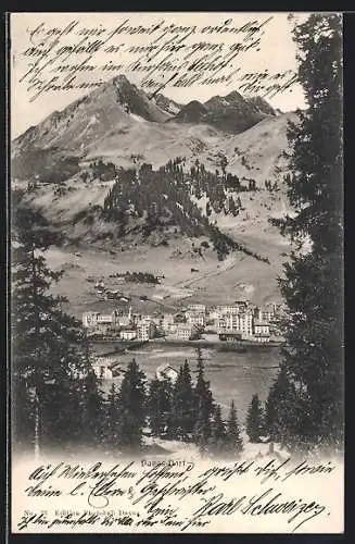 AK Davos-Dorf, Teilansicht mit Bergen