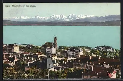 AK Neuchâtel, Panorama et les alpes