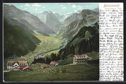 AK Braunwald, Panorama mit Linthal und Tödi