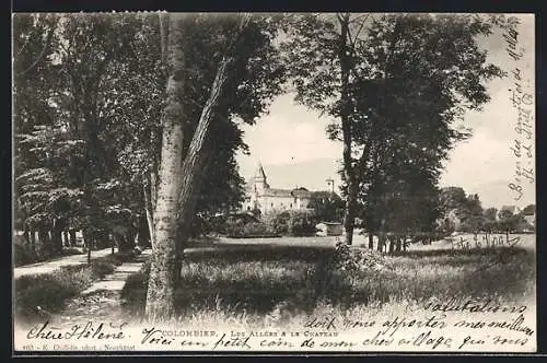 AK Colombier, Les Allees & le Chateau, Allee vor dem Schloss
