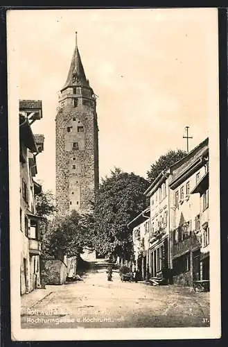 AK Rottweil am Neckar, Hochturmgasse u. Hochturm im Sonnenschein