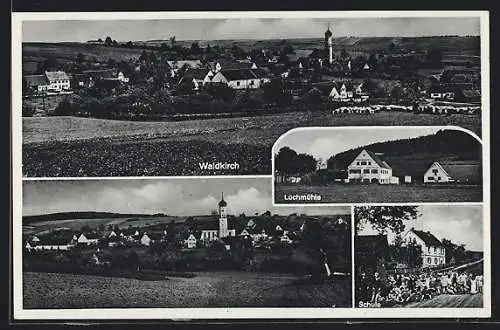 AK Waldkirch / Winterbach, Lochmühle, Schule mit Schülern, Ortsansicht