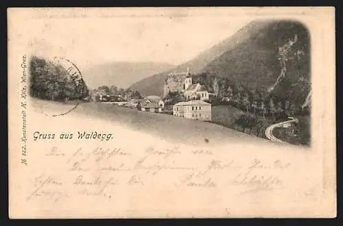 AK Waldegg, Ortsansicht mit Kirche