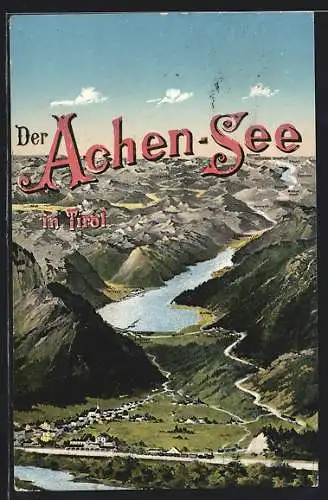 AK Achensee in Tirol, Ortsansicht aus der Vogelschau