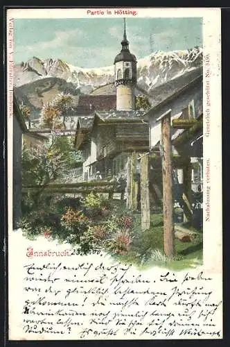 AK Innsbruck-Hötting, Ortspartie mit Blick zum Turm
