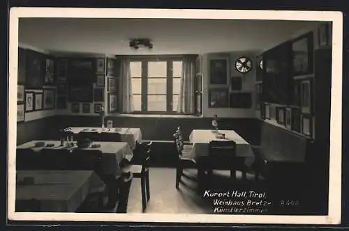 AK Hall /Tirol, Weingasthaus Bretze, Künstlerzimmer, Innenansicht