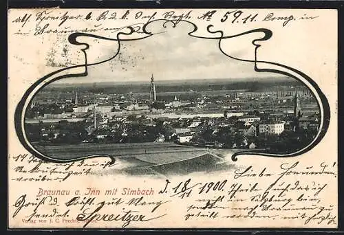 AK Braunau a. Inn, Teilansicht mit Simbach