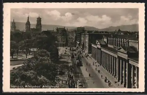 AK Stuttgart, Königsbau und Königstrasse aus der Vogelschau