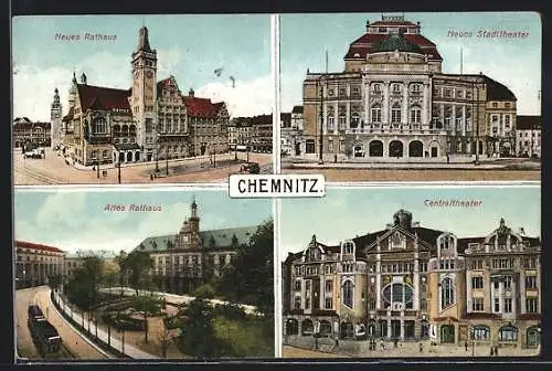 AK Chemnitz, Neues Stadttheater, Neues und Altes Rathaus