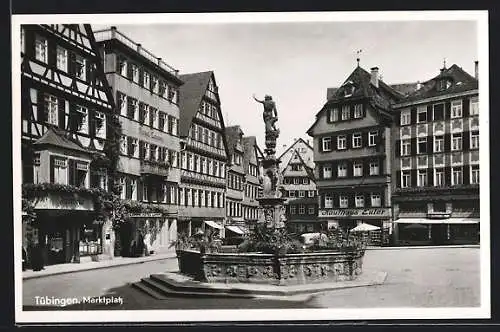 AK Tübingen, Marktplatz mit Hotel Lamm, Kaufhaus Euler, Apotheke