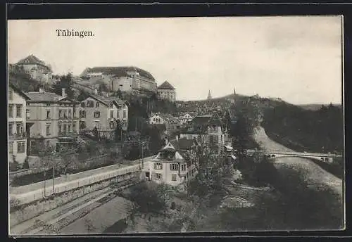 AK Tübingen, Teilansicht mit dem Fluss und Brücke