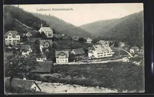 AK Schönmünzach, Ortsansicht mit Bergen