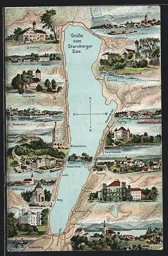 AK Garatshausen, Städte um den Starnberger See, Seeshaupt, Feldafing, Holzhausen, Aufkirchen, Ammerland