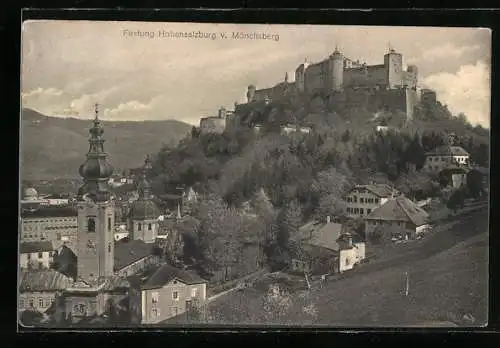 AK Salzburg, Festung Hohensalzburg vom Mönchsberg aus