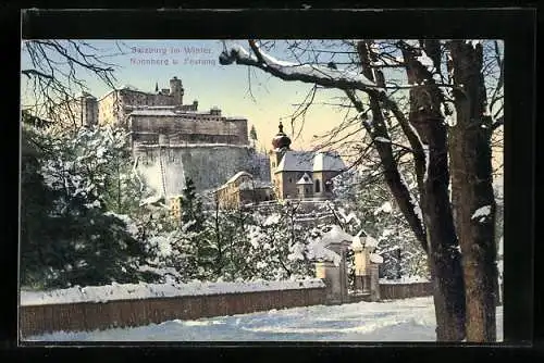 AK Salzburg, Nonnberg mit Festung im Winter