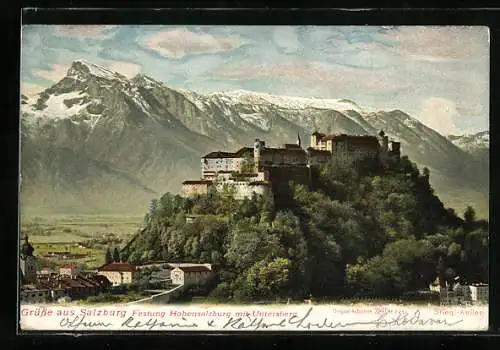 AK Salzburg, Festung Hohensalzburg mit Untersberg