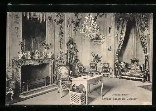 AK Potsdam, Schloss Sanssouci, Blick in das Voltairezimmer