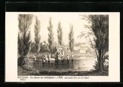 Künstler-AK Potsdam, Das Bassin am Schlossplatz i. J. 1859
